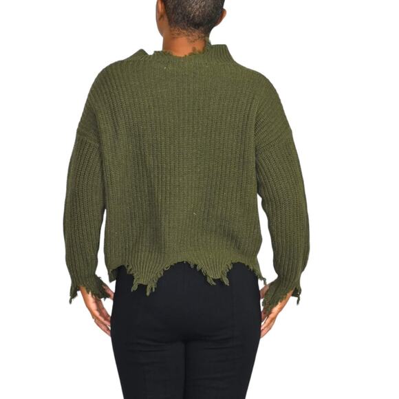 Seek the Label Distressed Sweater Olive Green Ribbed Knit Pullover Size Medium - Picture 2 of 13